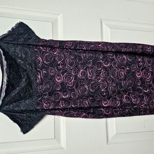 Elegant Black and Pink Lace Nightgown